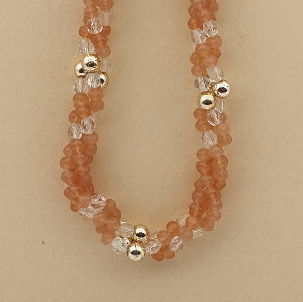 Vintage Czech 3 strand necklace opaline clear faceted glass beads 