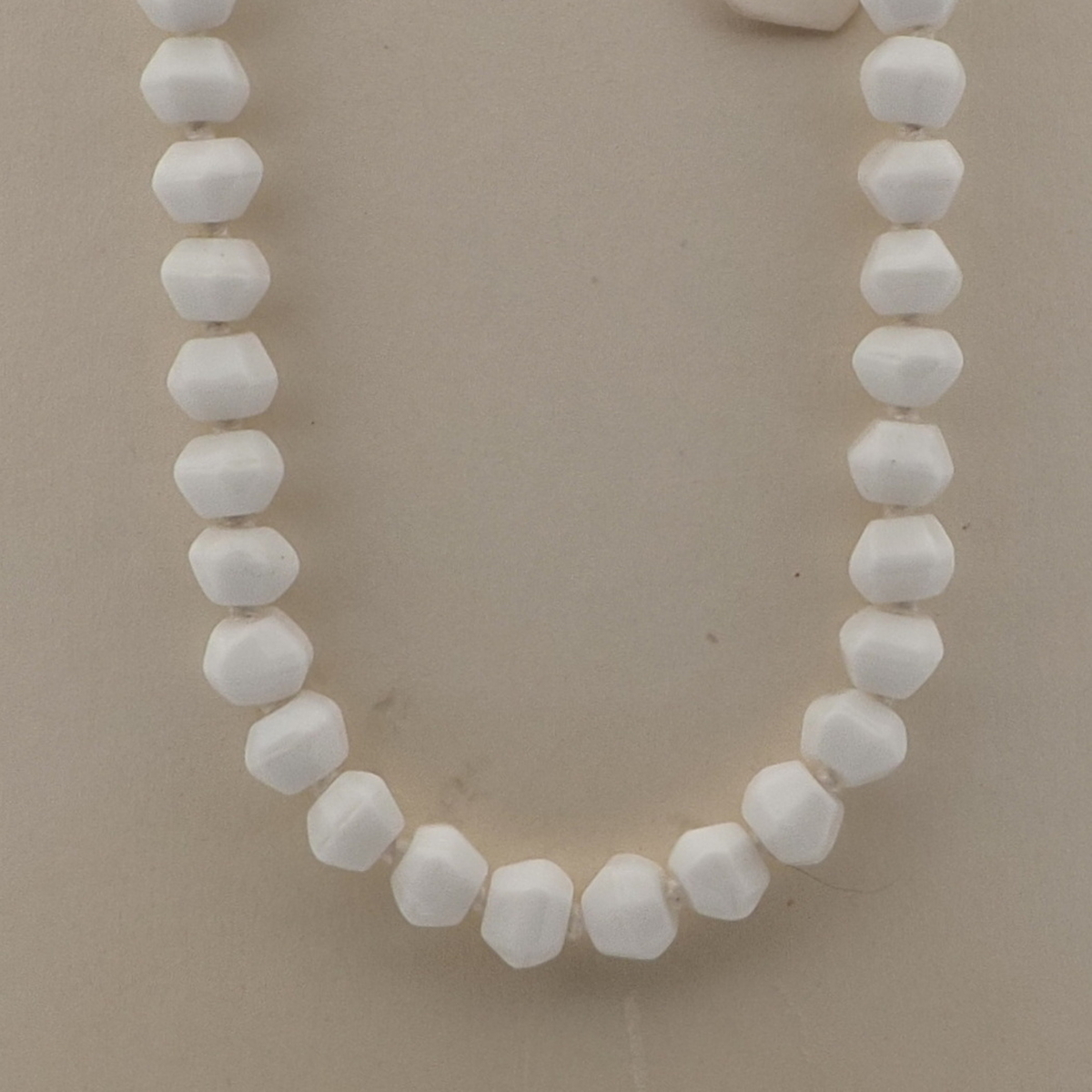Vintage Czech necklace white hexagon faceted glass beads 16.5"