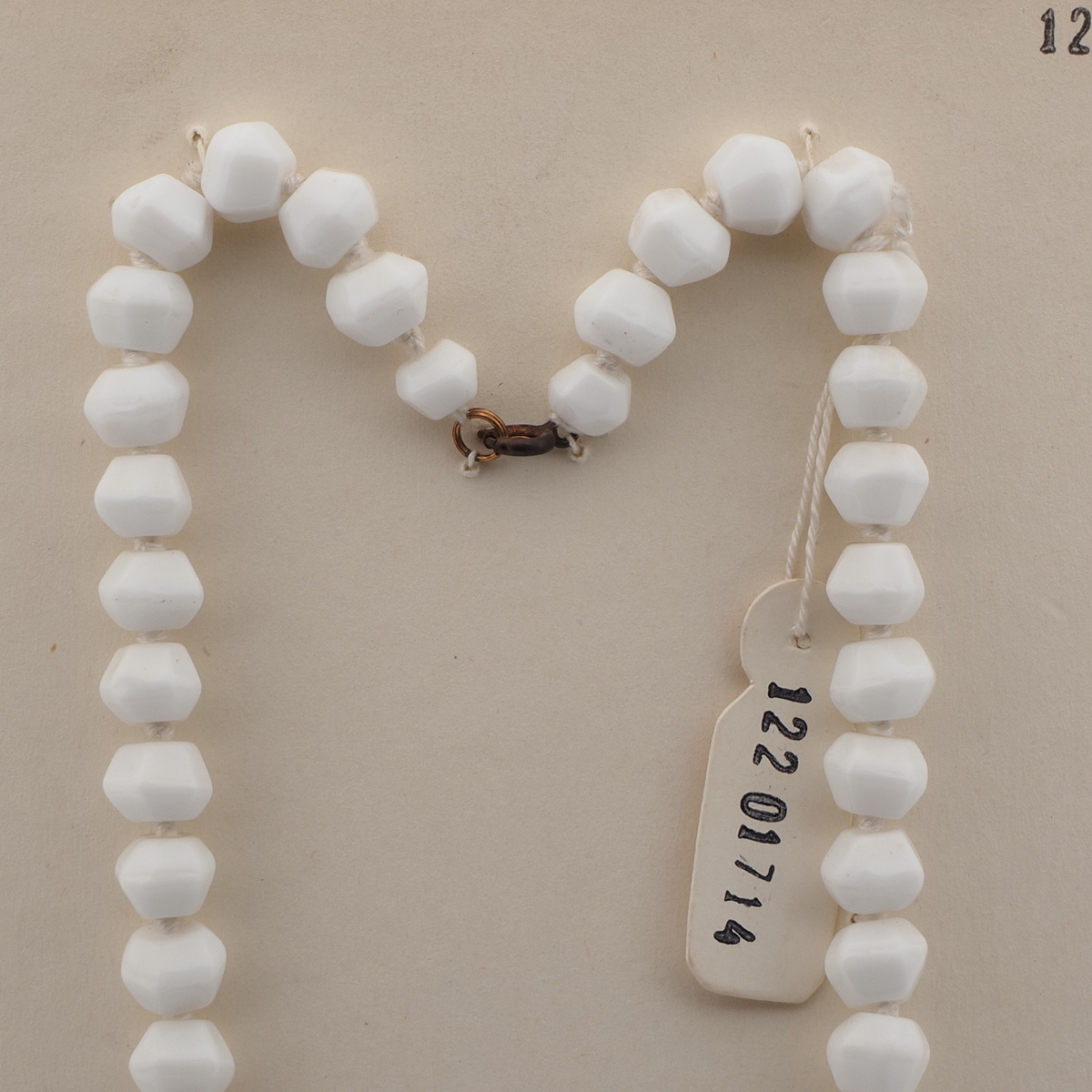 Vintage Czech necklace white hexagon faceted glass beads 16.5"