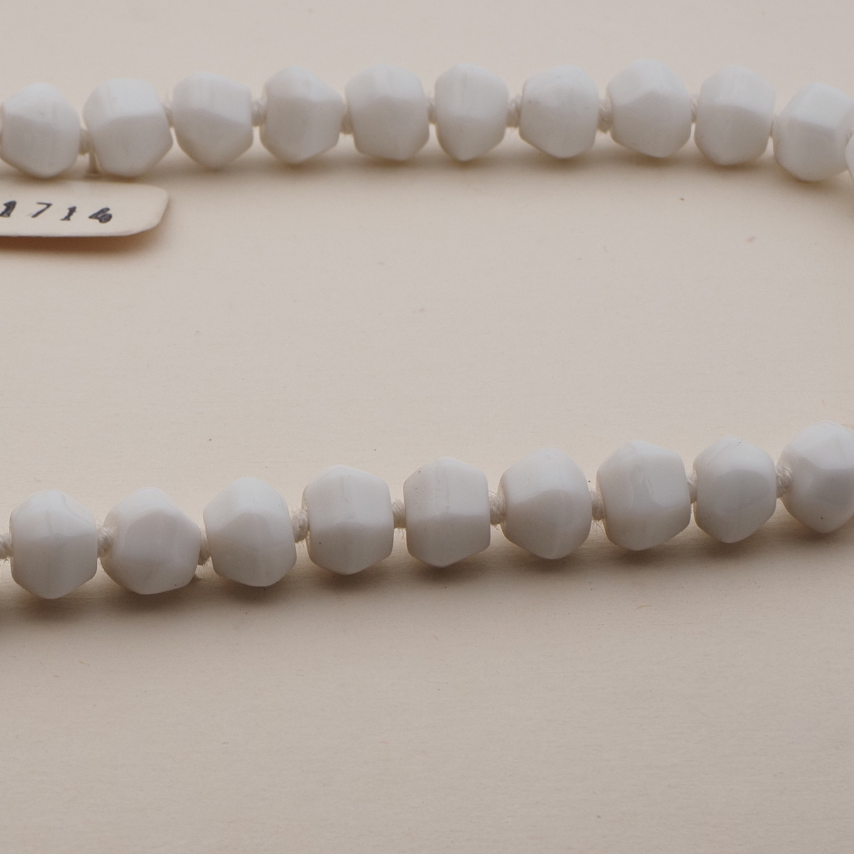 Vintage Czech necklace white hexagon faceted glass beads 16.5"