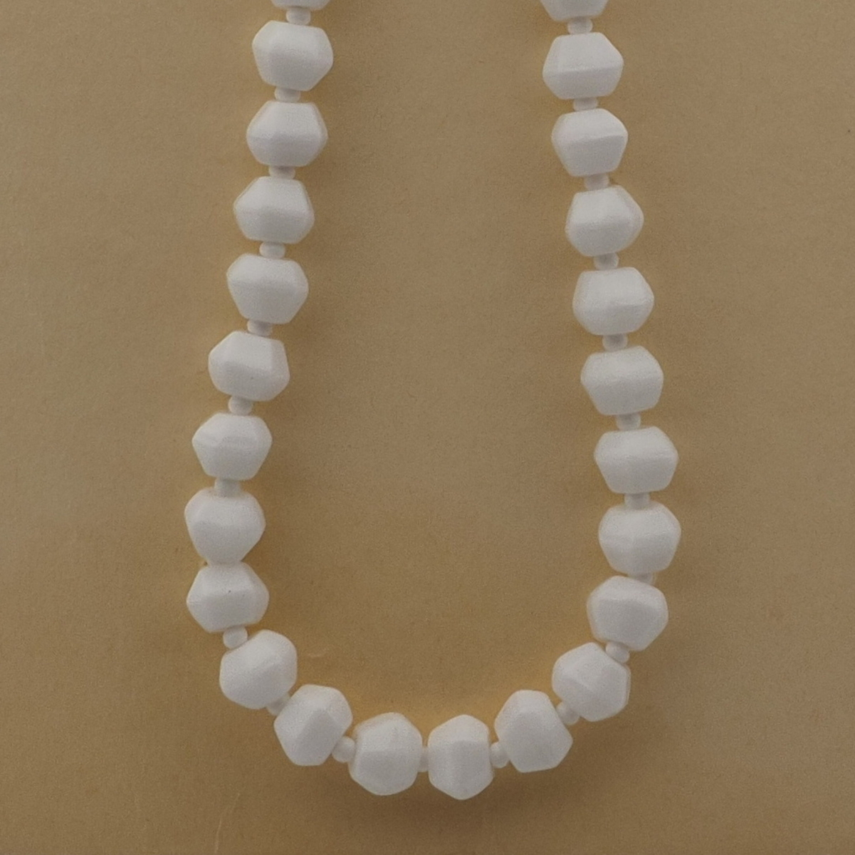 Vintage Czech necklace white hexagon faceted glass beads 16" 