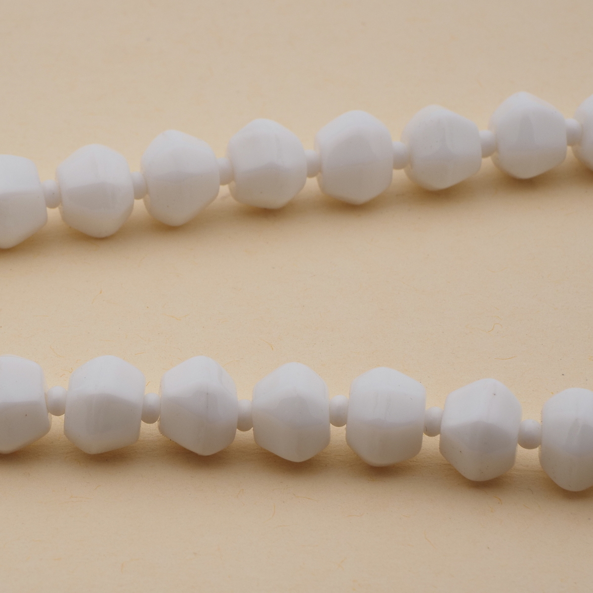 Vintage Czech necklace white hexagon faceted glass beads 16" 