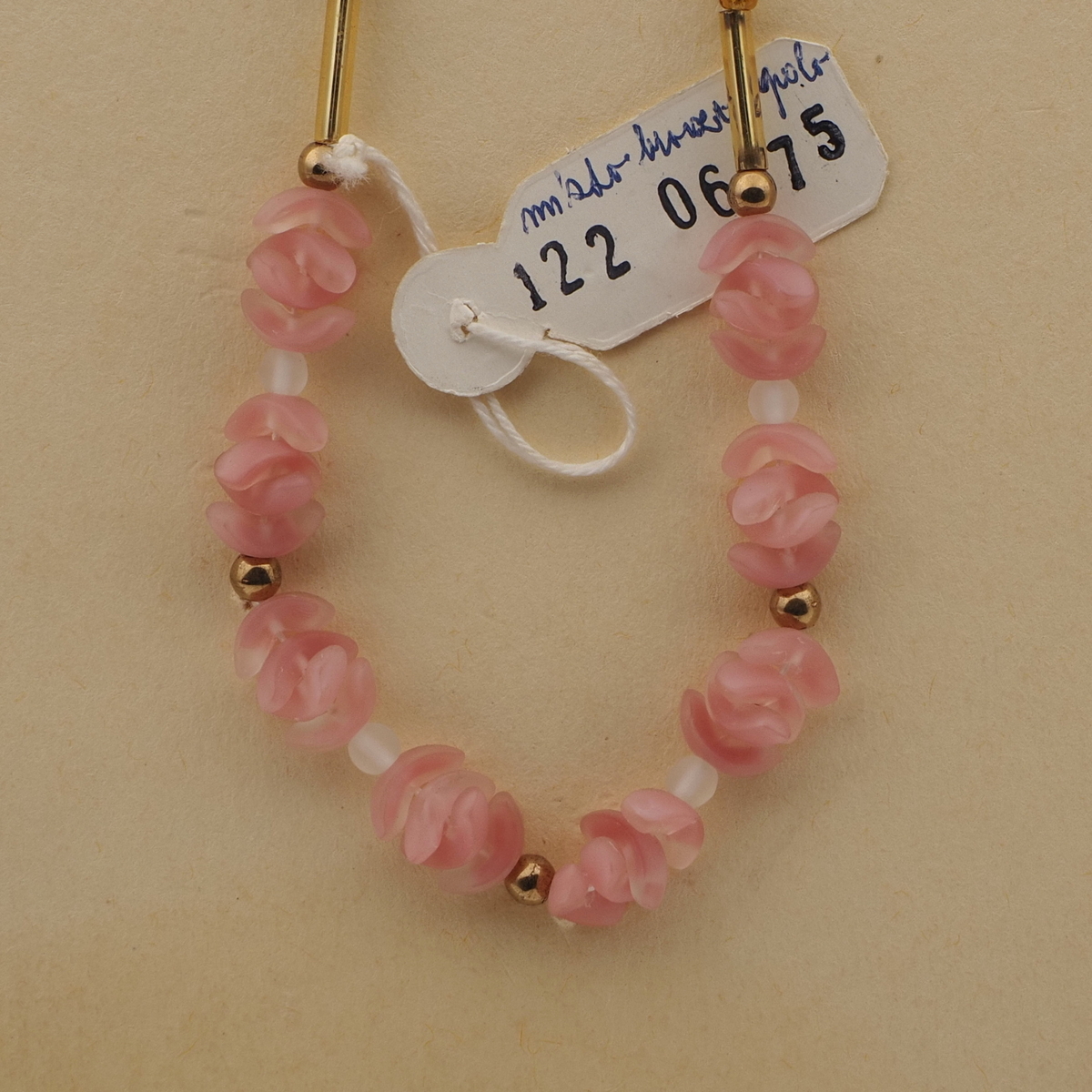 Vintage Czech necklace frost pink gold lined topaz glass beads