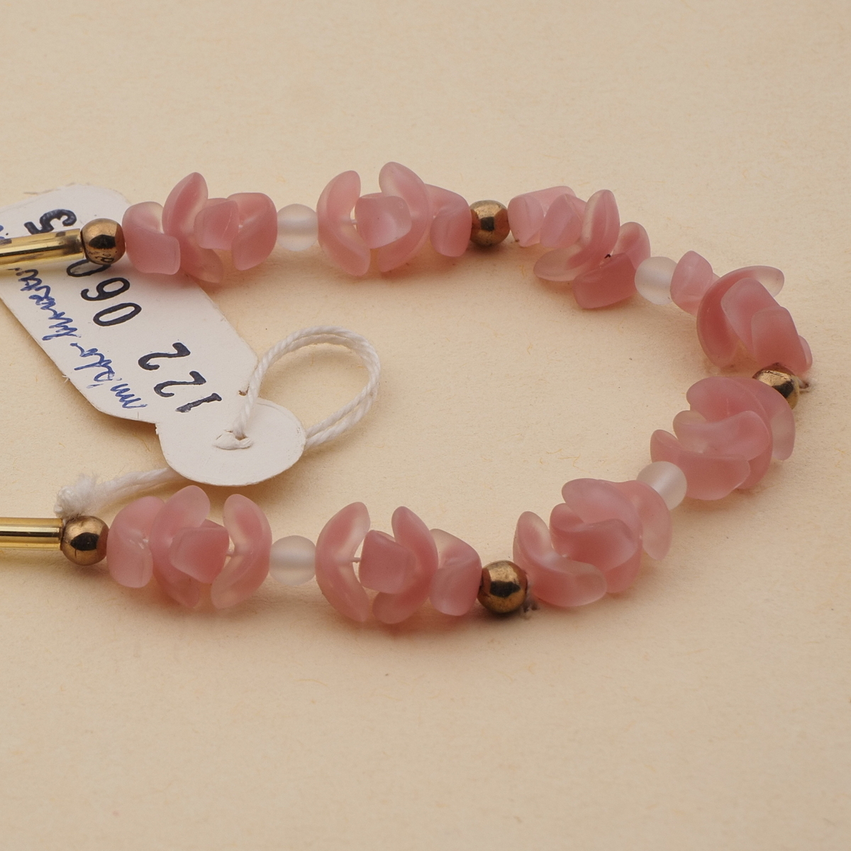 Vintage Czech necklace frost pink gold lined topaz glass beads