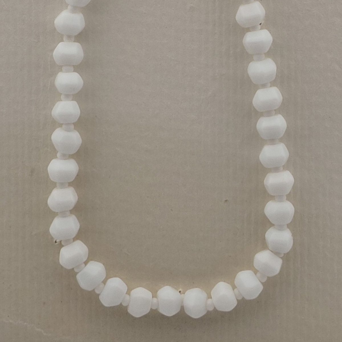 Vintage Czech necklace white hexagon faceted glass beads 