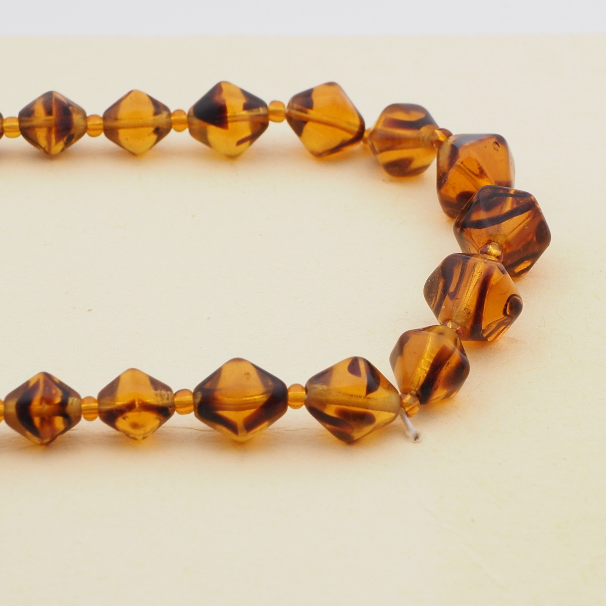 Vintage Czech necklace element glasses holder topaz bicolor bicone glass beads