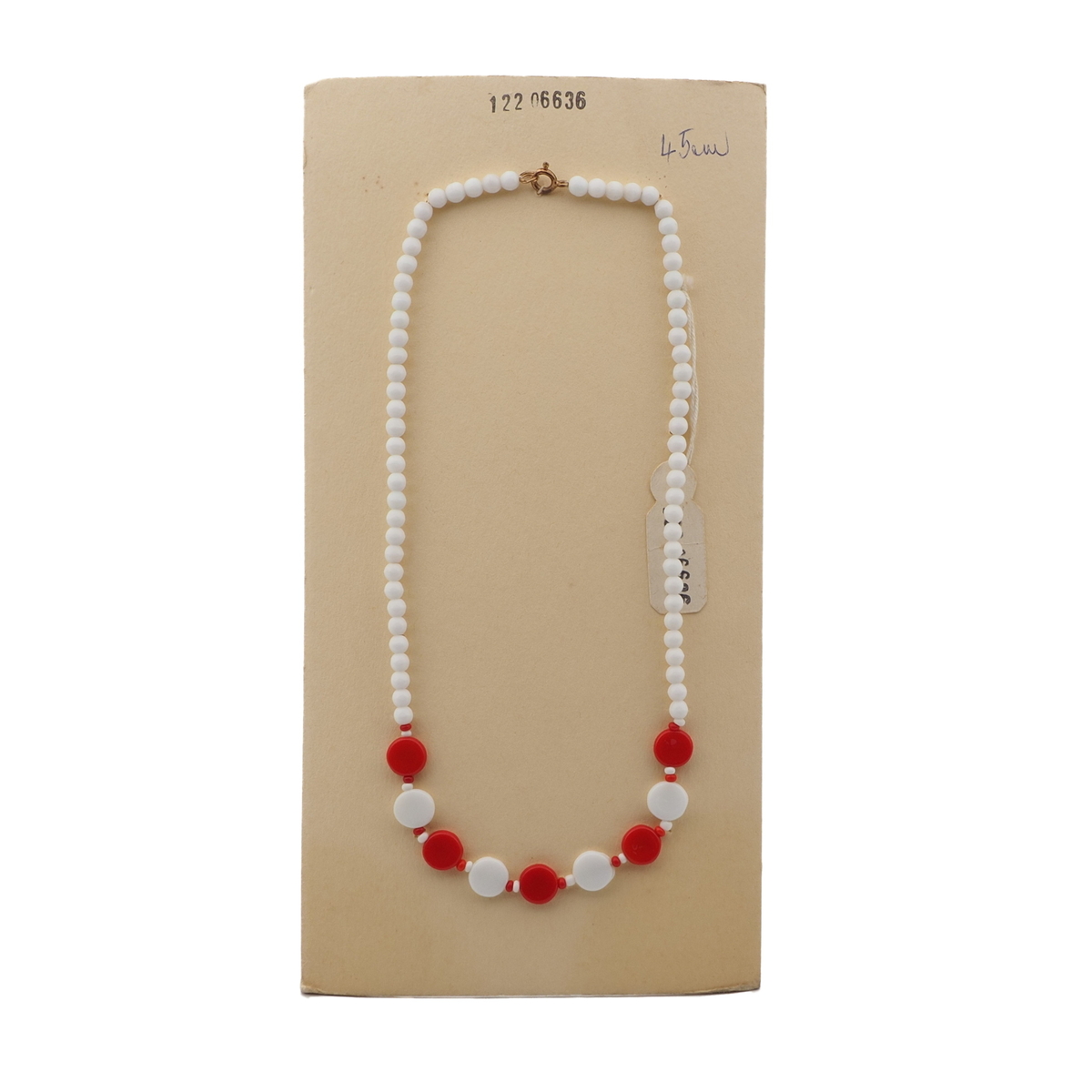 Vintage Czech necklace red white round disc glass beads