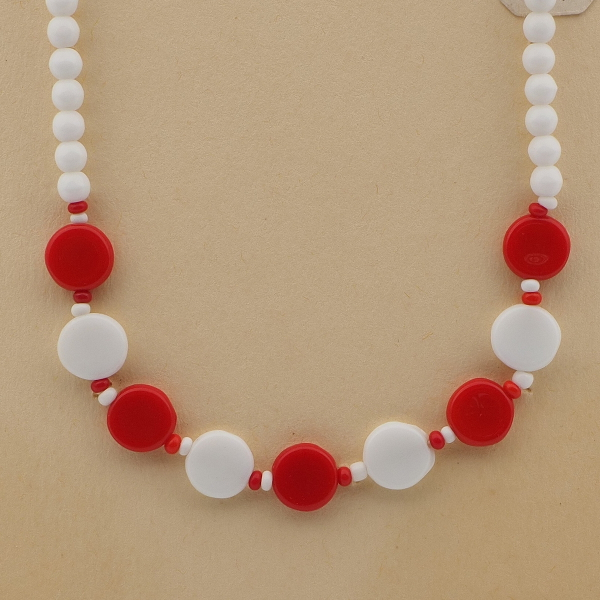 Vintage Czech necklace red white round disc glass beads