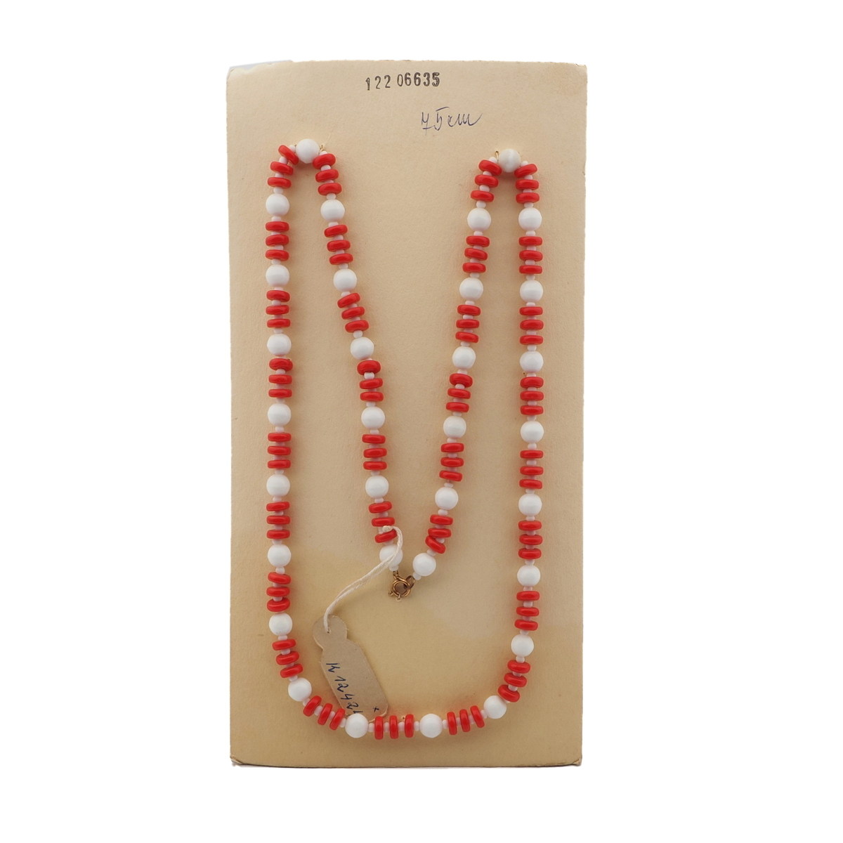 Vintage Czech necklace red white round rondelle glass beads