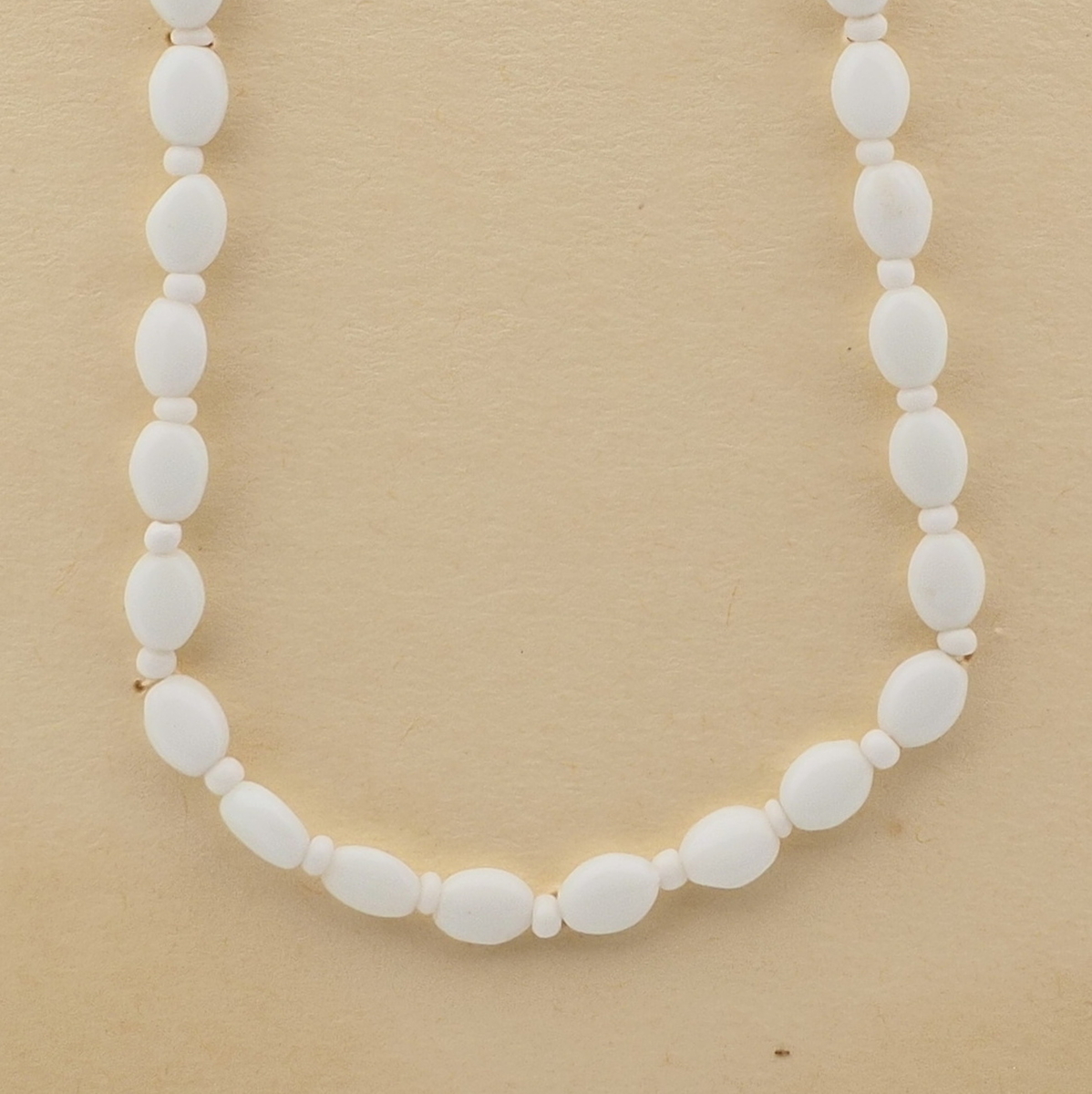 Vintage Czech necklace white oval glass beads 