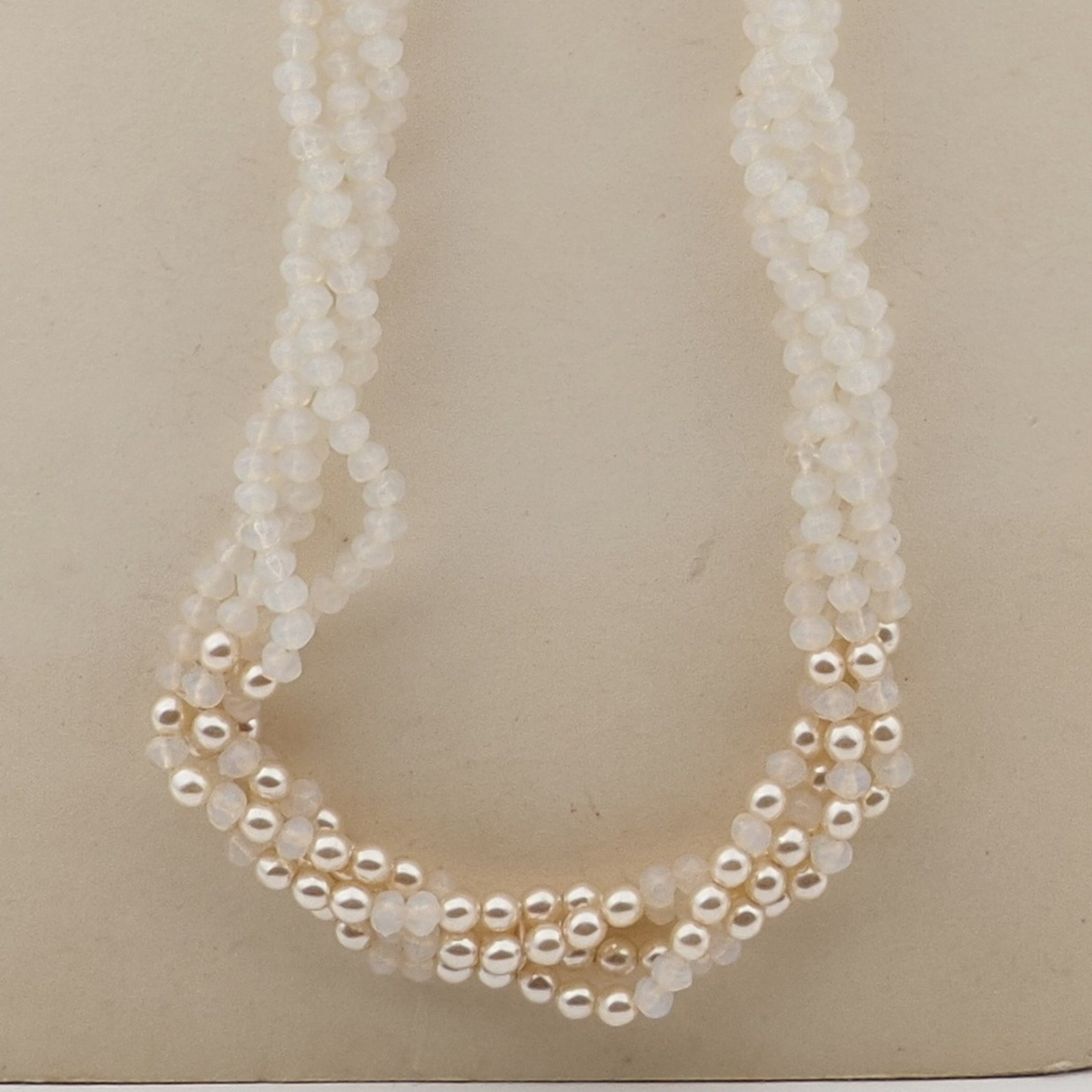 Vintage Czech 4 strand necklace opaline pearl glass beads 