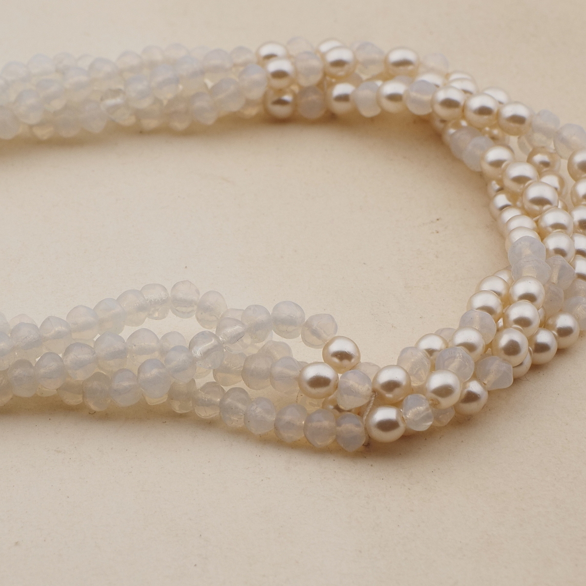 Vintage Czech 4 strand necklace opaline pearl glass beads 