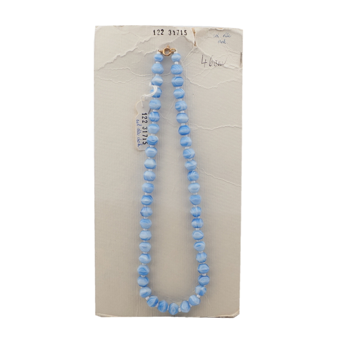 Vintage Czech necklace blue marble hexagon glass beads 