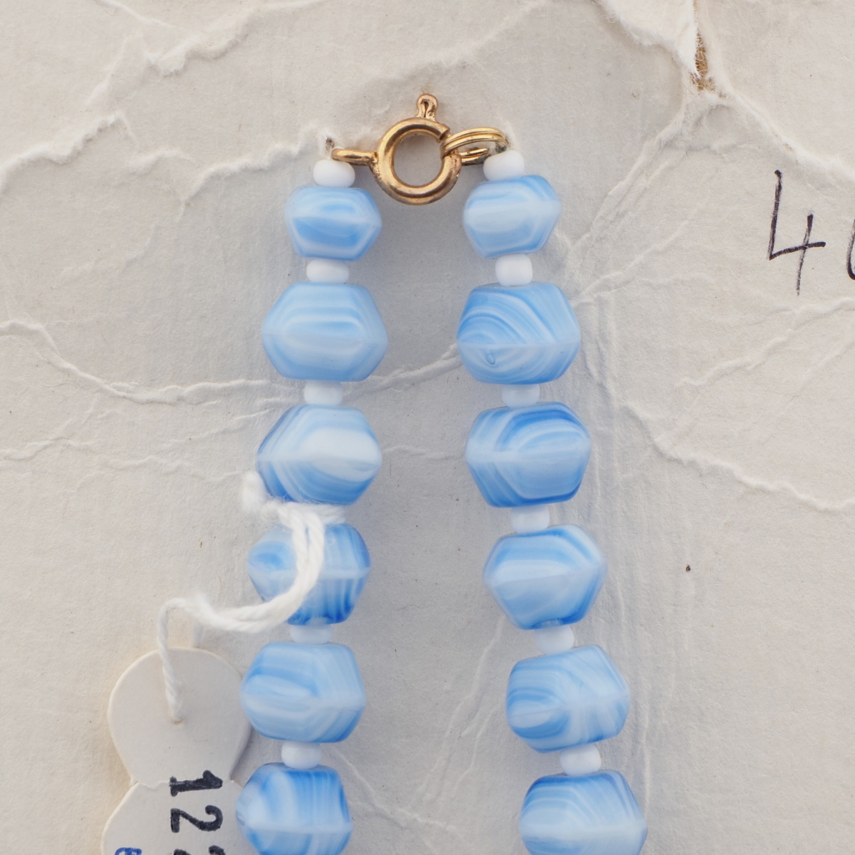 Vintage Czech necklace blue marble hexagon glass beads 