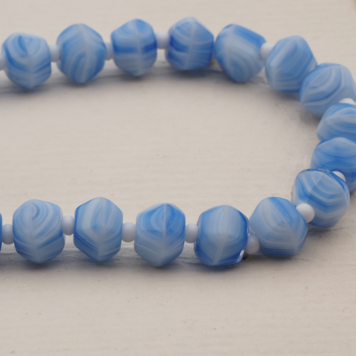 Vintage Czech necklace blue marble hexagon glass beads 