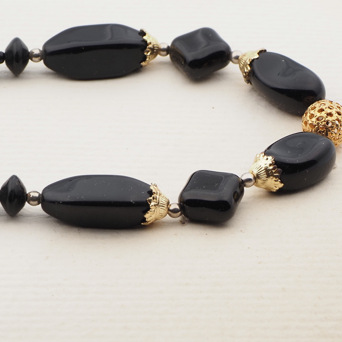 Vintage Czech necklace element glasses holder black glass beads 