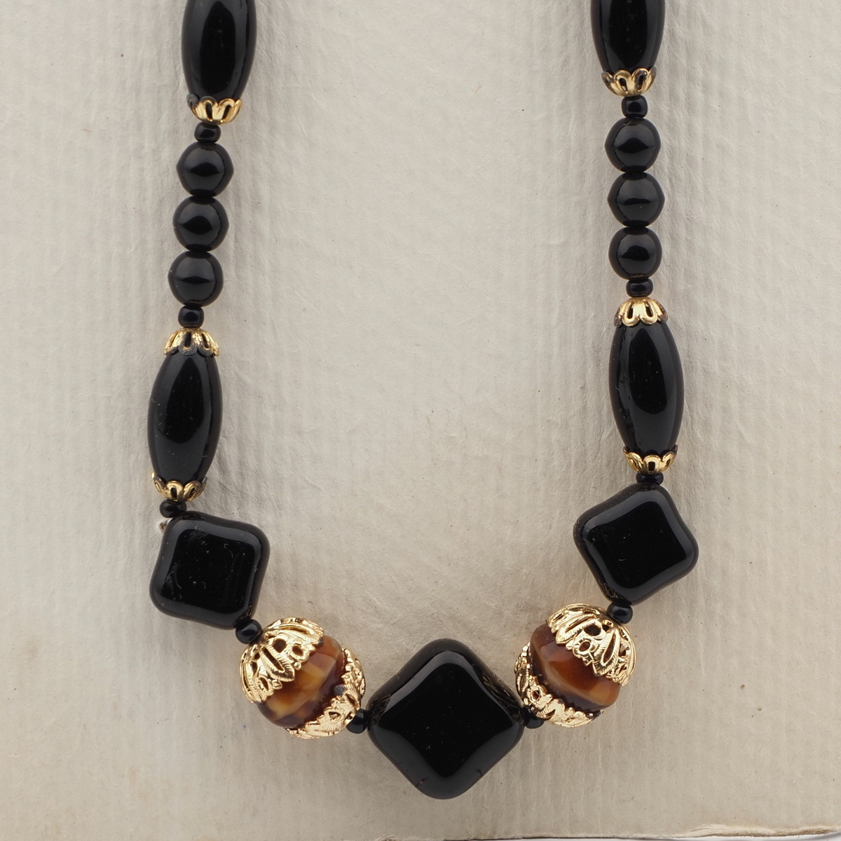 Vintage Czech necklace element glasses holder black marble glass beads 