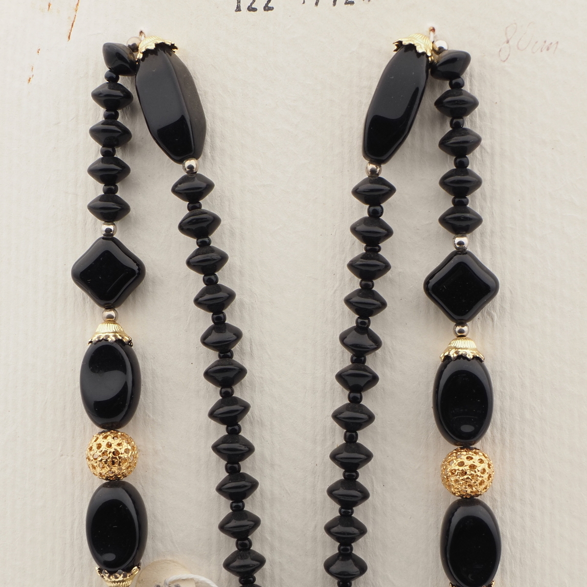 Vintage Czech necklace element glasses holder black glass beads 31"