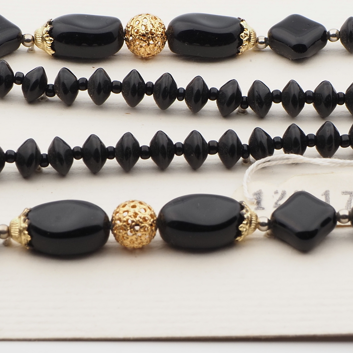 Vintage Czech necklace element glasses holder black glass beads 31"