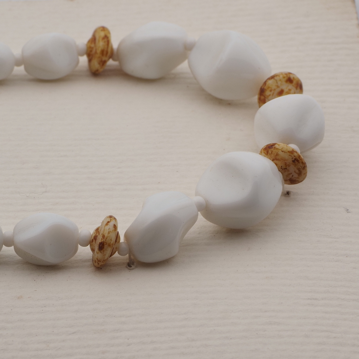 Vintage Czech necklace element glasses holder white marble glass beads