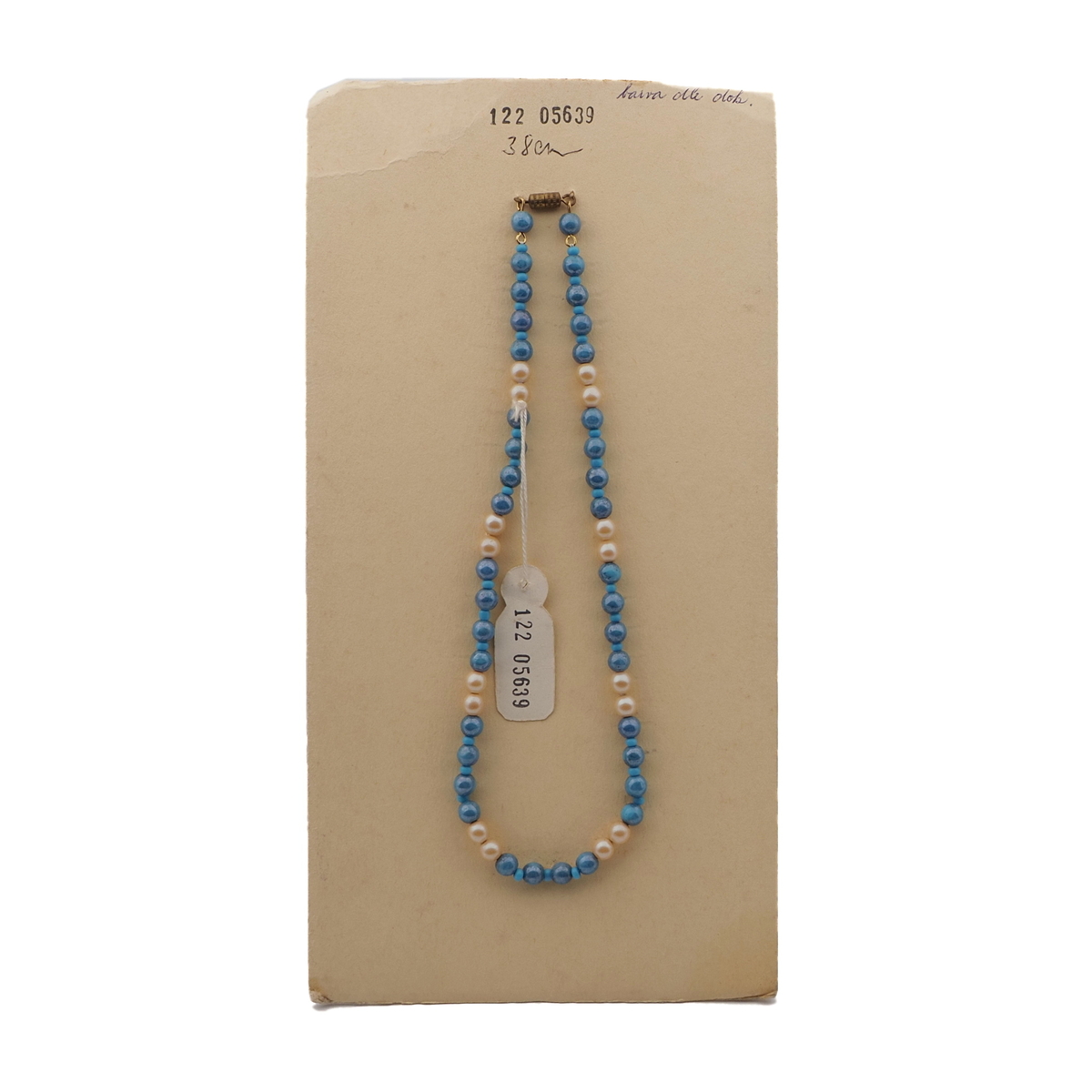 Vintage Czech necklace blue marble pearl glass beads