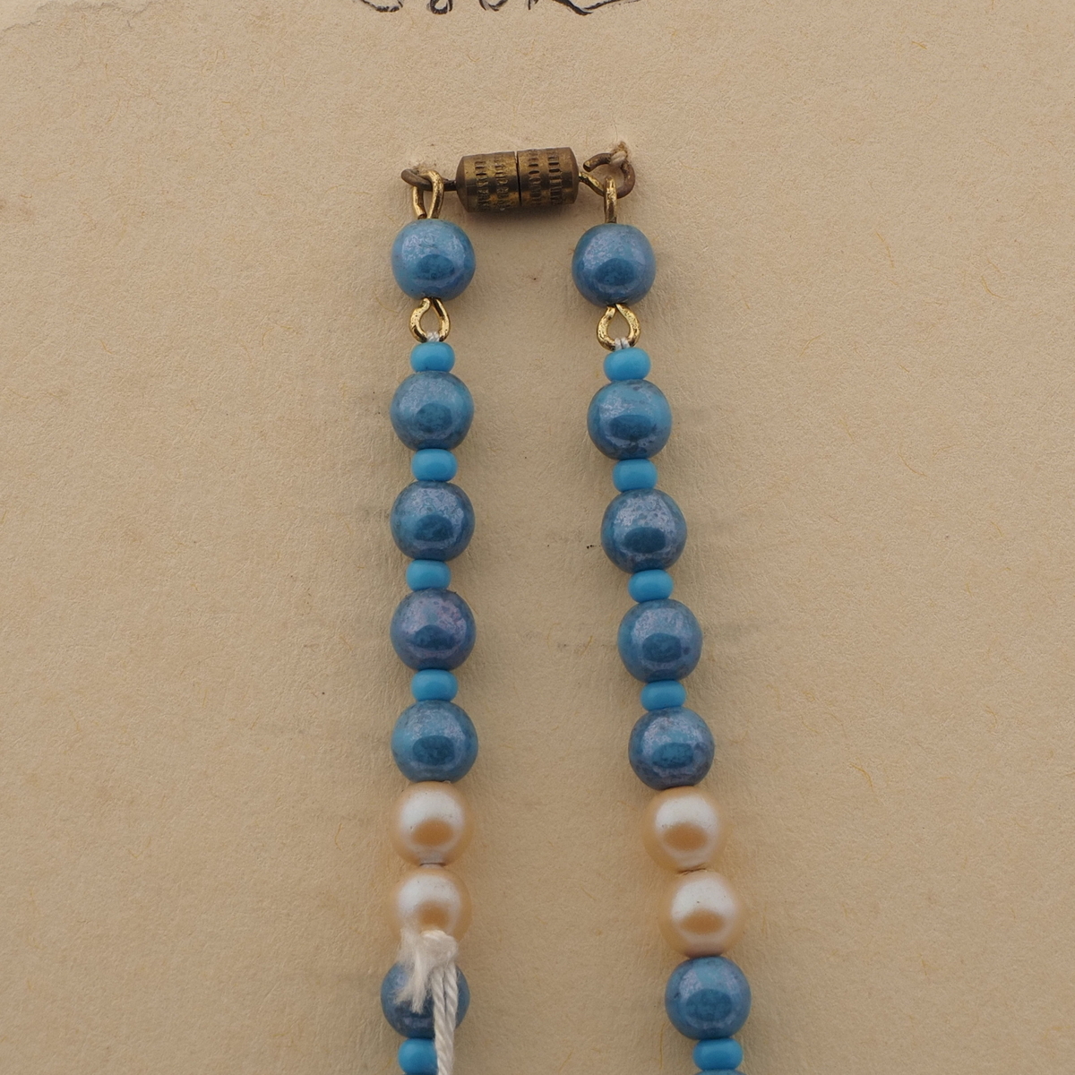 Vintage Czech necklace blue marble pearl glass beads