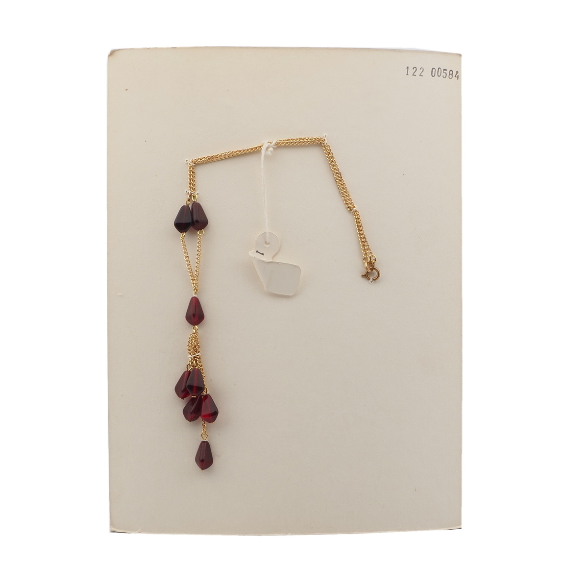 Vintage Czech gold chain necklace red triangle glass beads 