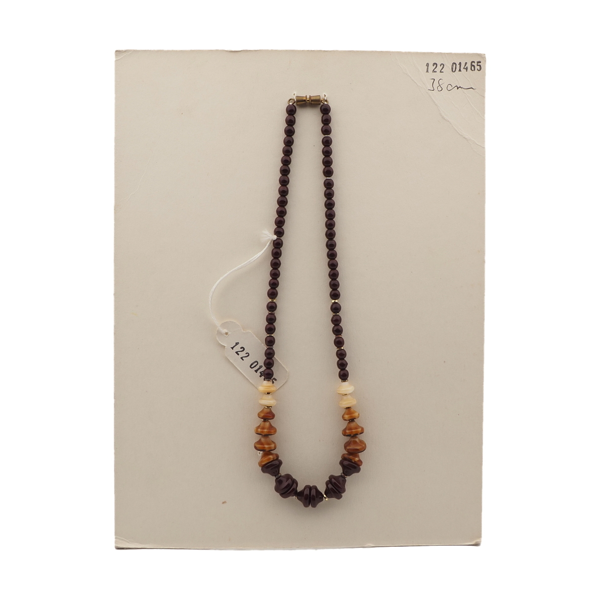 Vintage Czech necklace brown marble beige glass beads 