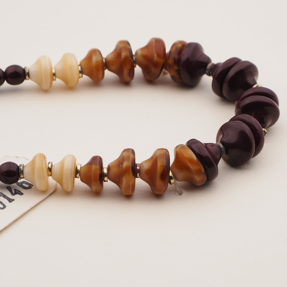 Vintage Czech necklace brown marble beige glass beads 