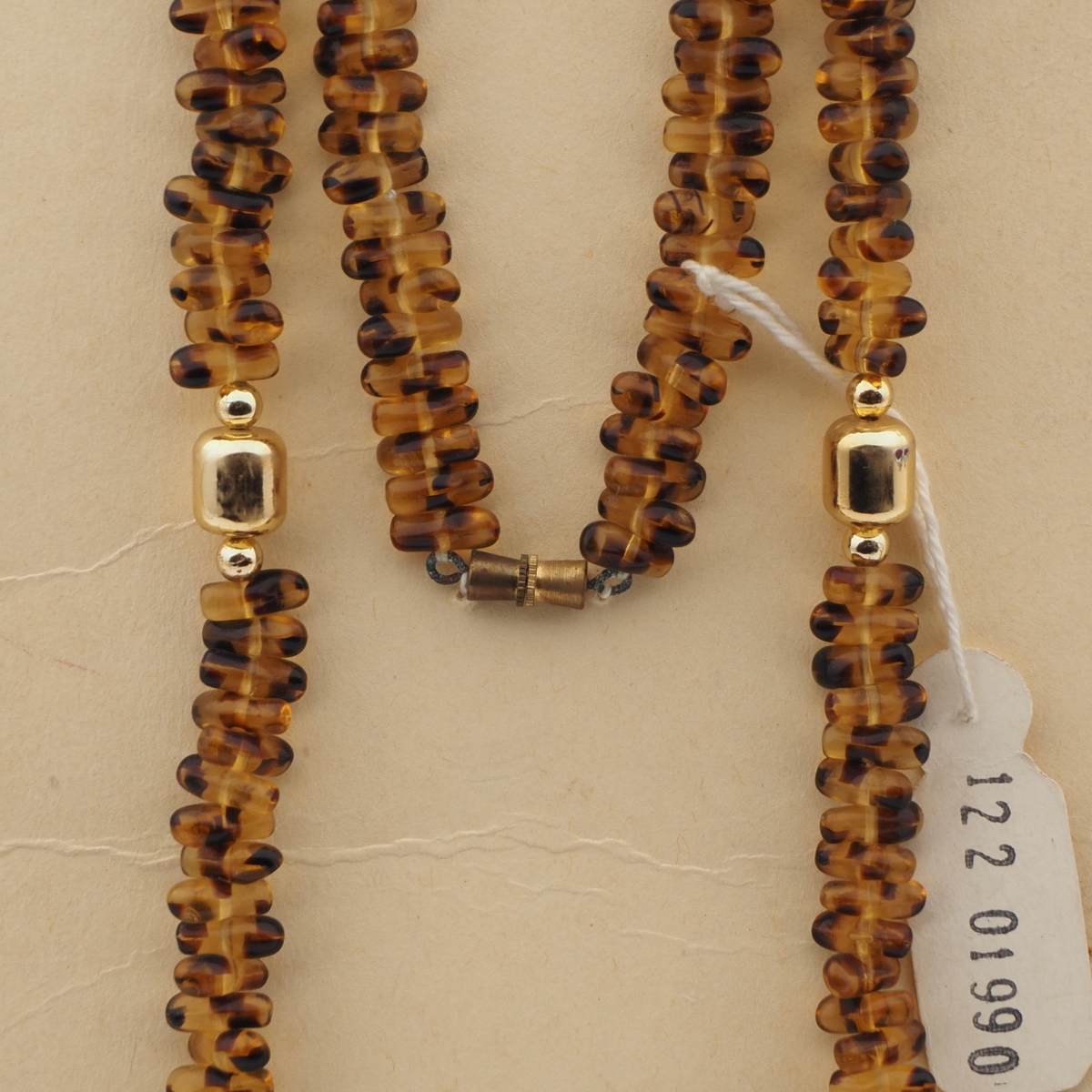 Vintage Czech necklace tortoise topaz bicolor glass beads 