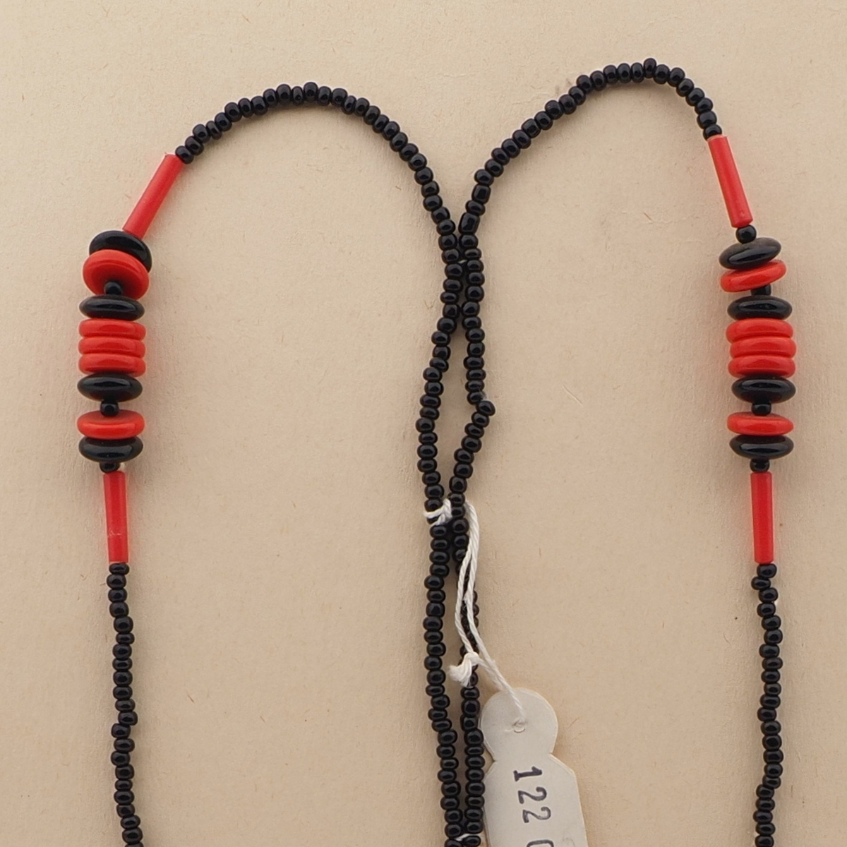 Vintage Czech necklace red black rondelle glass beads 