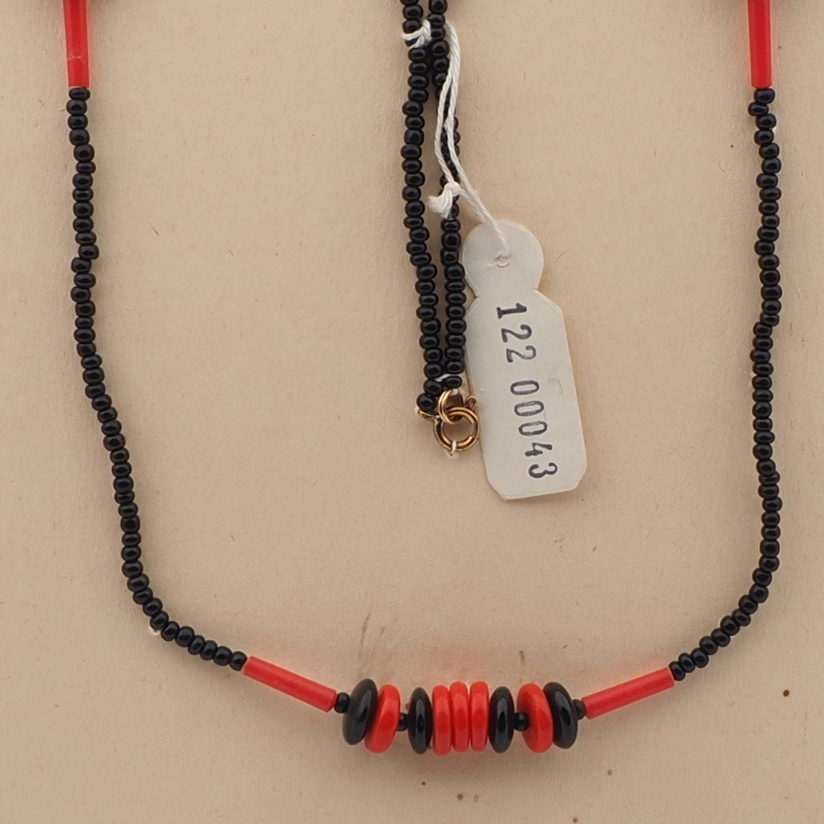 Vintage Czech necklace red black rondelle glass beads 