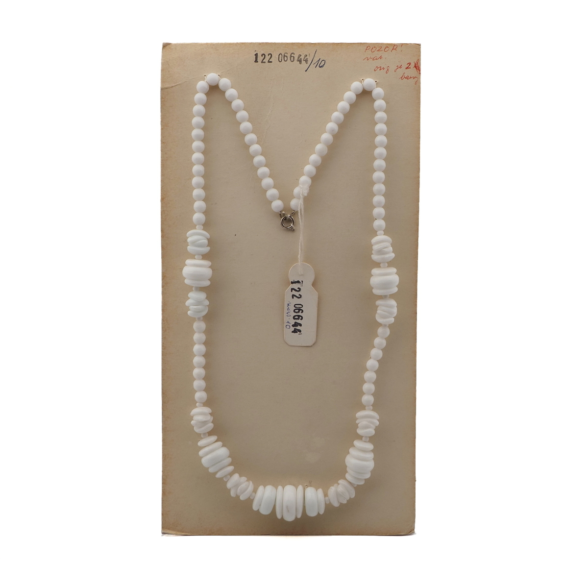 Vintage Czech necklace white round rondelle arc glass beads 