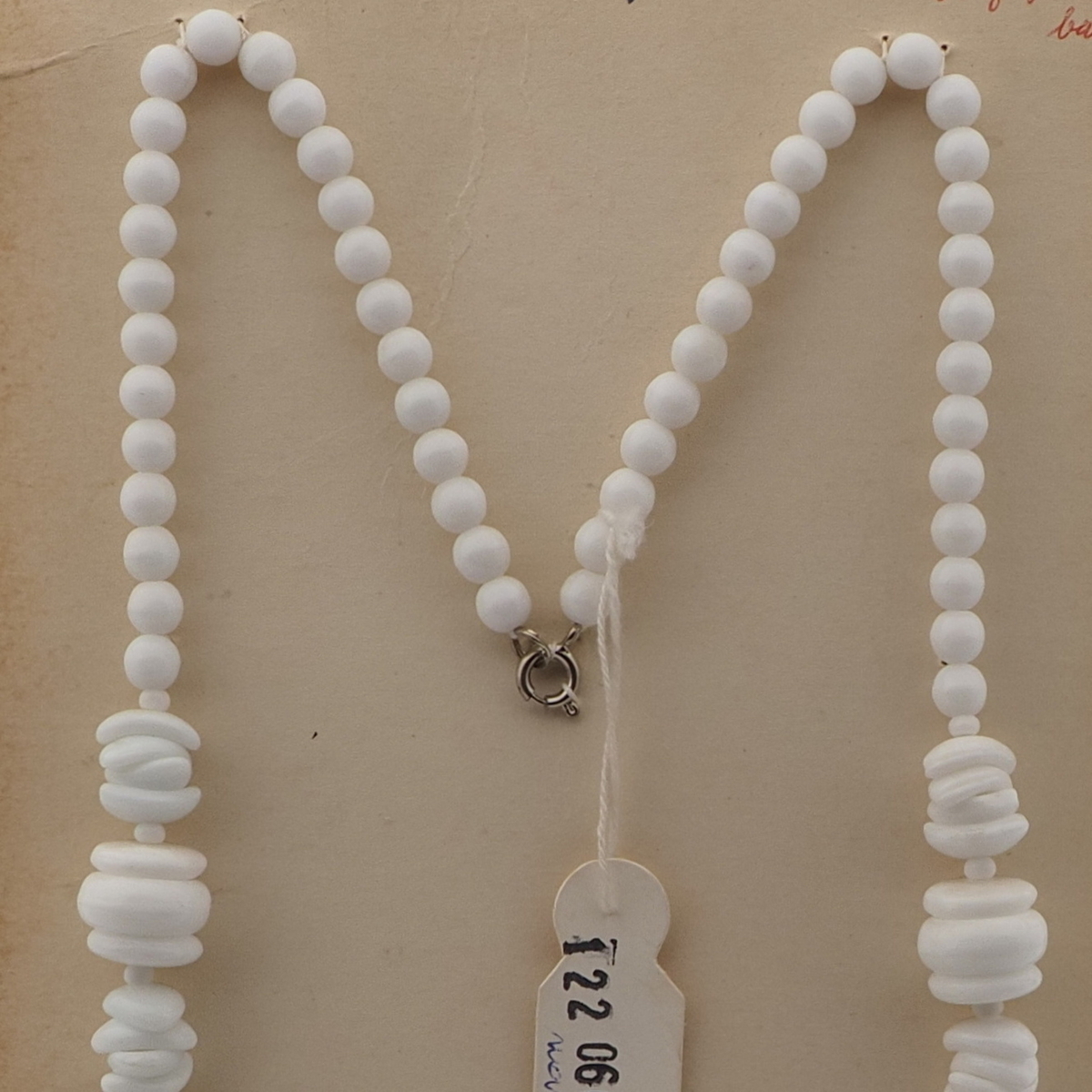 Vintage Czech necklace white round rondelle arc glass beads 