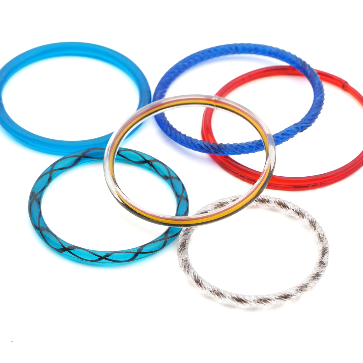 Lot 6 antique Czech assorted faceted gilt bicolor glass bangles hoops