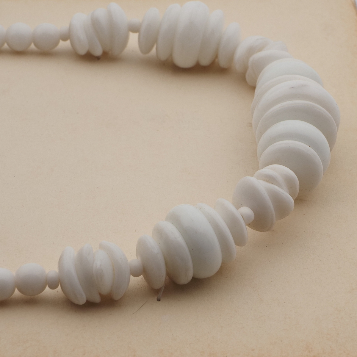 Vintage Czech necklace white round rondelle arc glass beads 