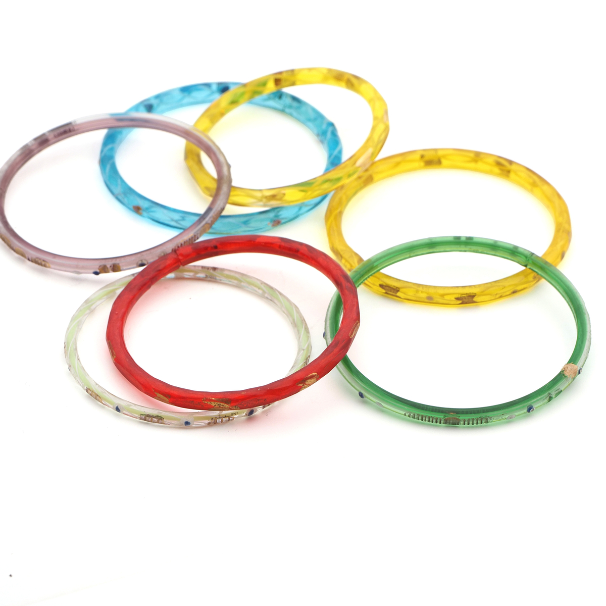 Lot 7 Antique Czech glass bangles filigree gold gilt painted
