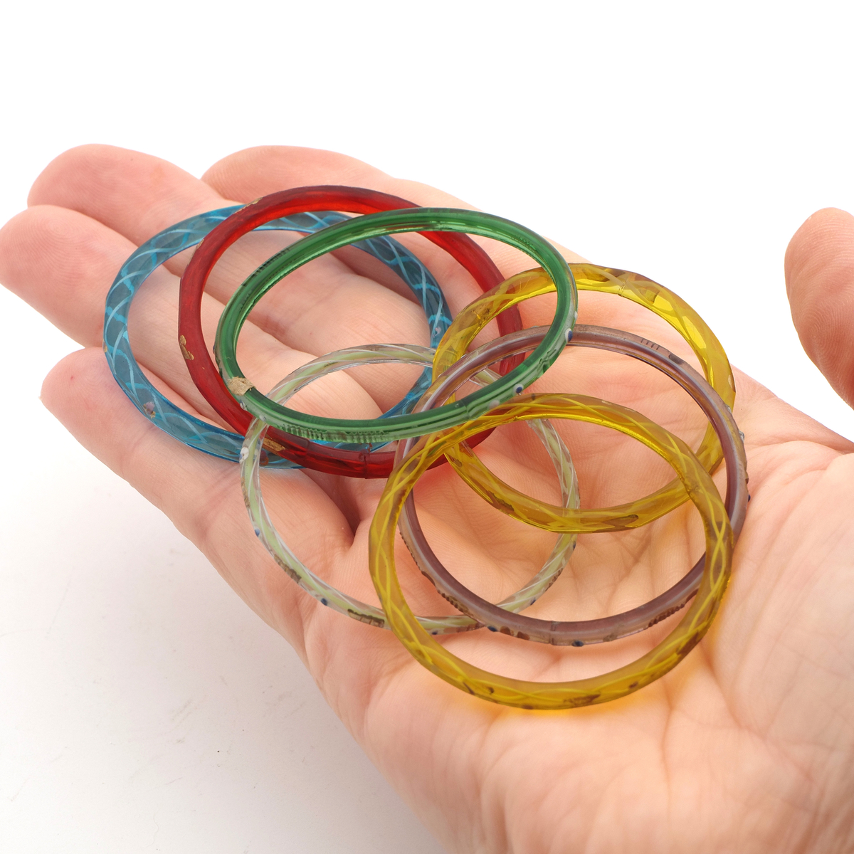 Lot 7 Antique Czech glass bangles filigree gold gilt painted