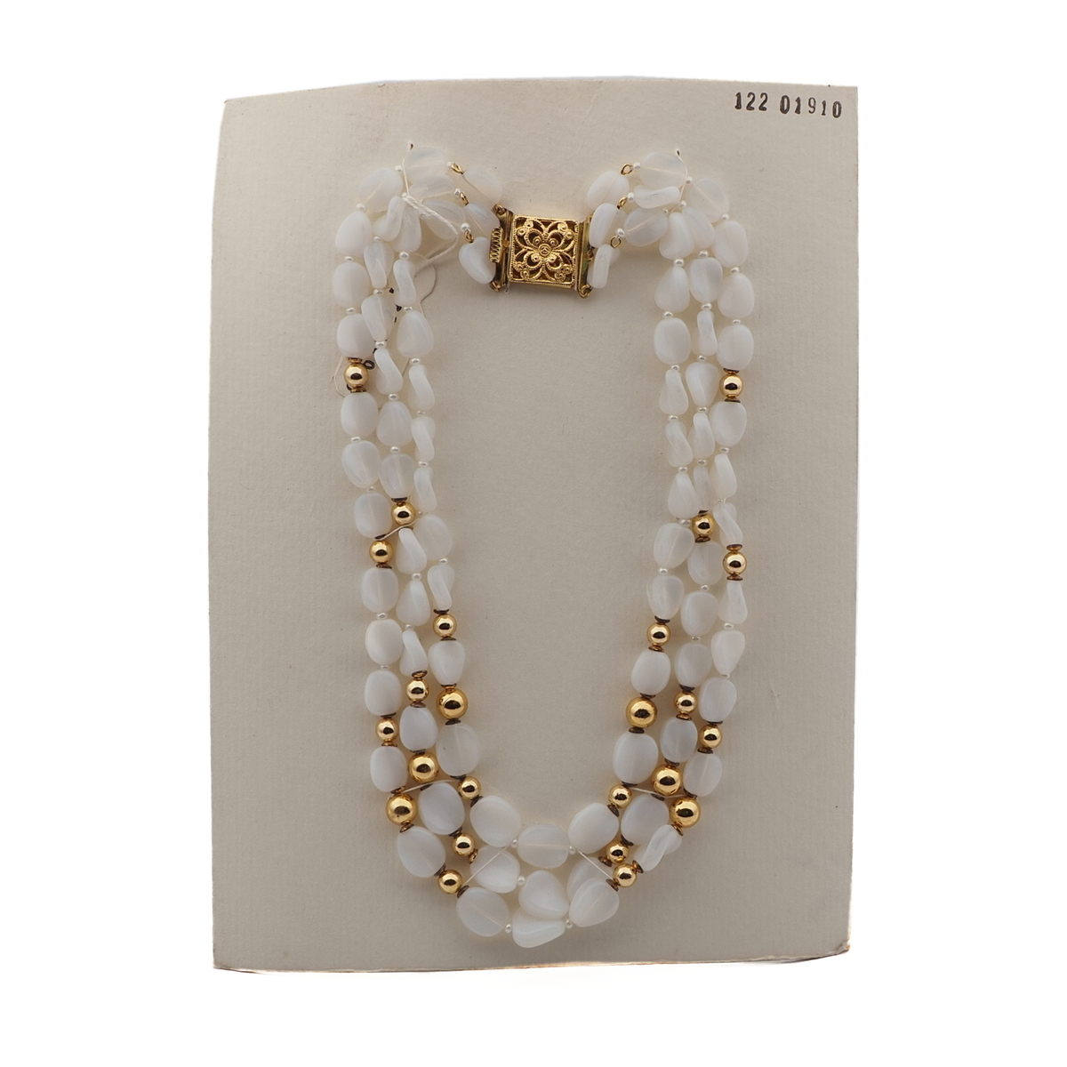 Vintage Czech 3 strand necklace opaline white gold glass beads 