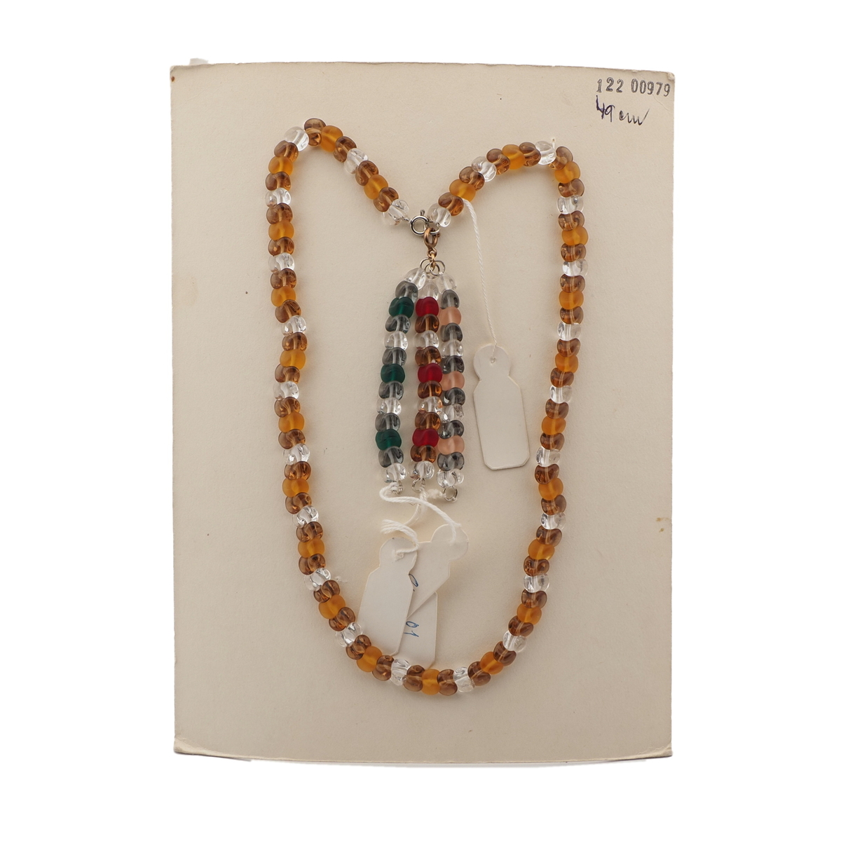 Vintage Czech sample necklace interlocking topaz clear glass beads