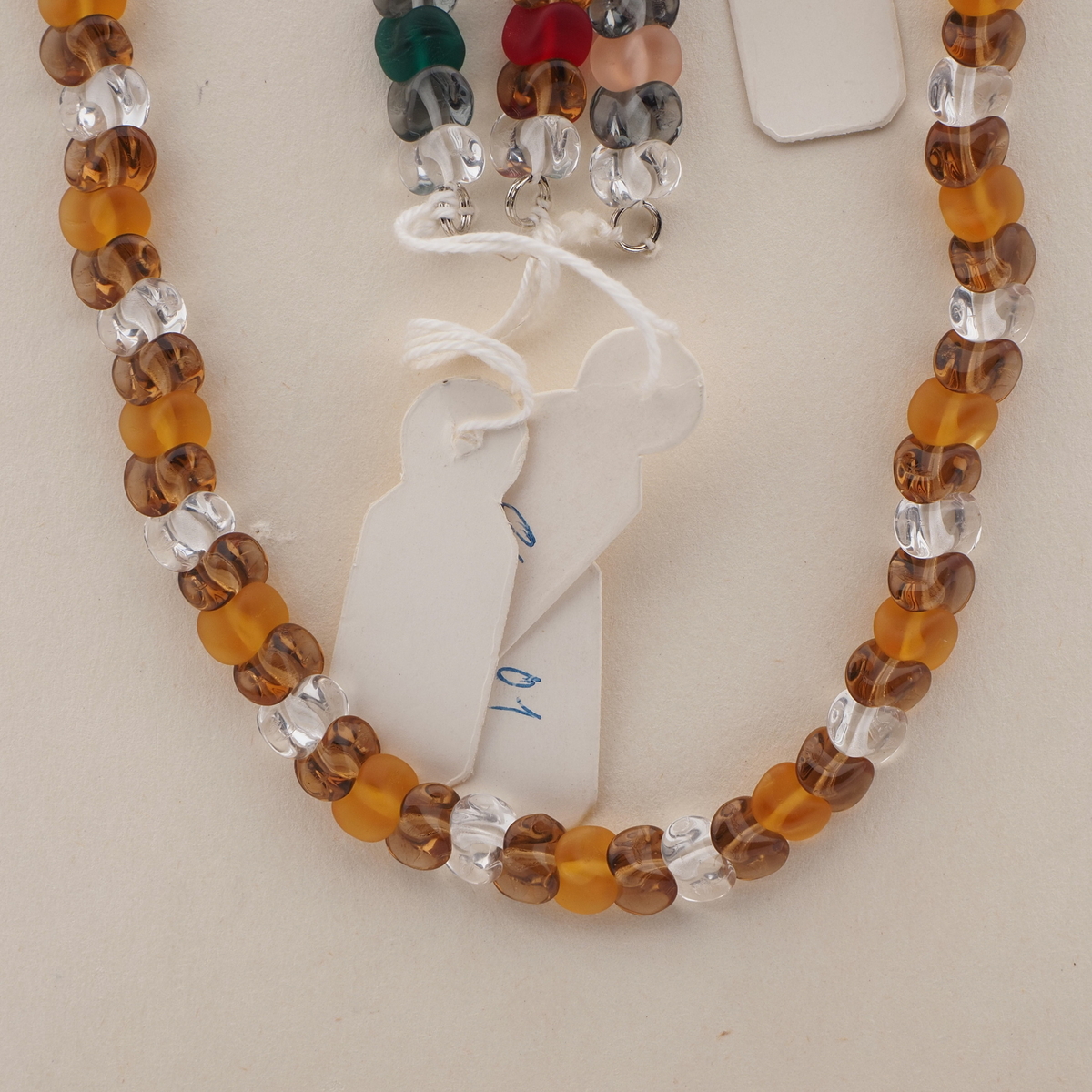 Vintage Czech sample necklace interlocking topaz clear glass beads