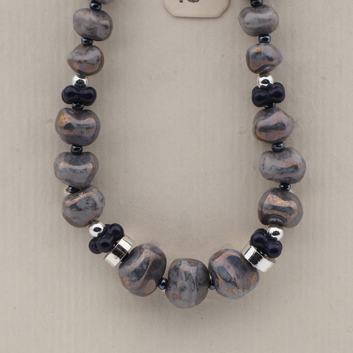 Vintage Czech necklace marble nugget glass beads 16"