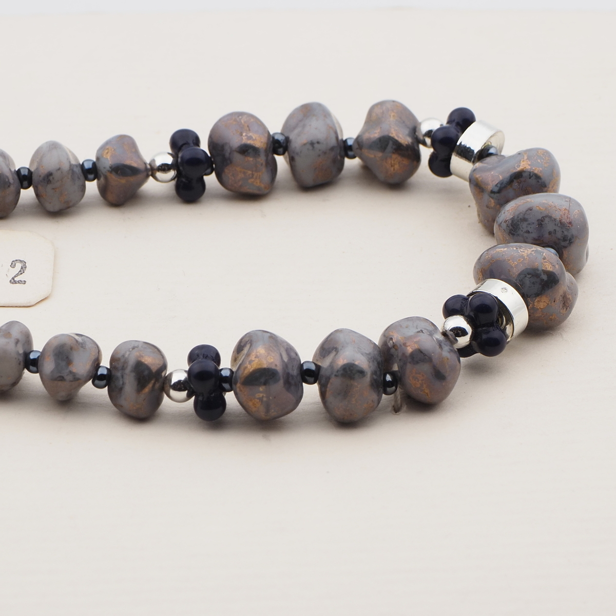 Vintage Czech necklace marble nugget glass beads 16"