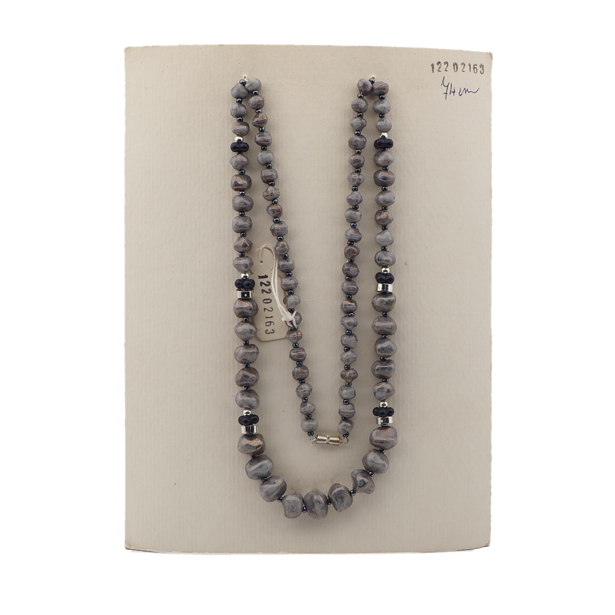 Vintage Czech necklace marble nugget glass beads 28"