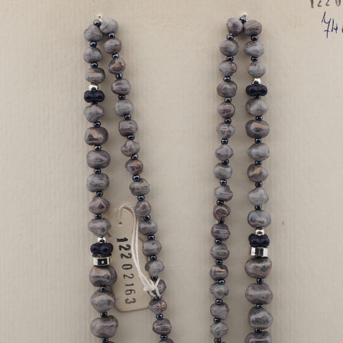 Vintage Czech necklace marble nugget glass beads 28"