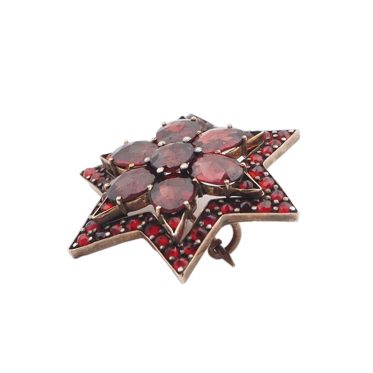Antique Victorian Bohemian Garnet Star Brooch 1850-1900 s