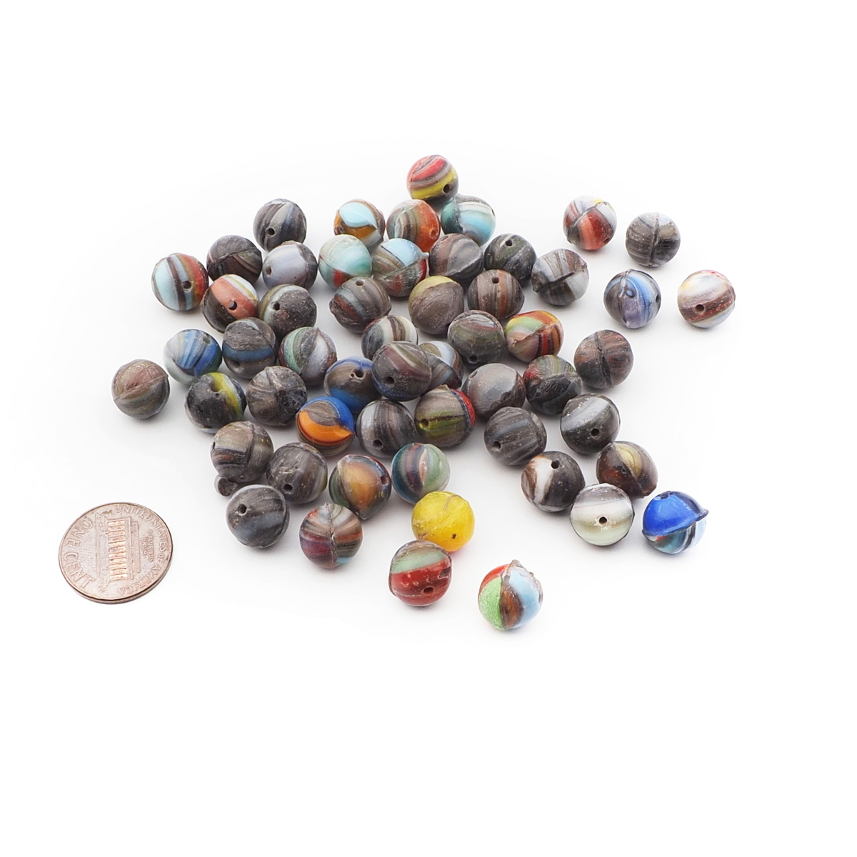 Lot (54) Czech hand molded round marble glass beads 10mm seconds