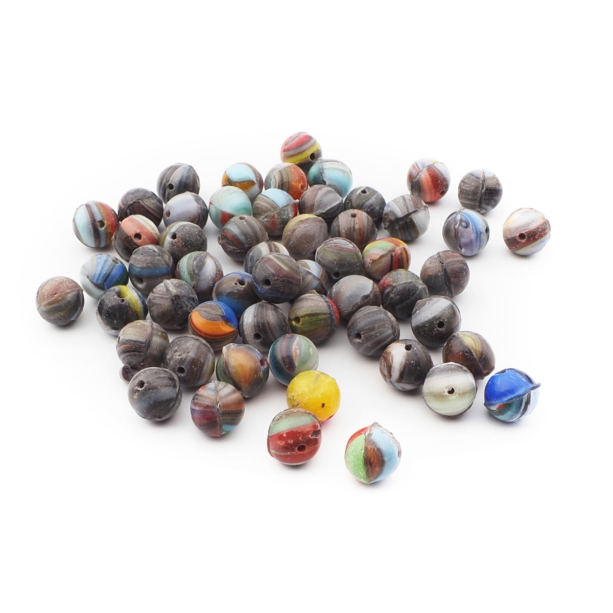 Lot (54) Czech hand molded round marble glass beads 10mm seconds