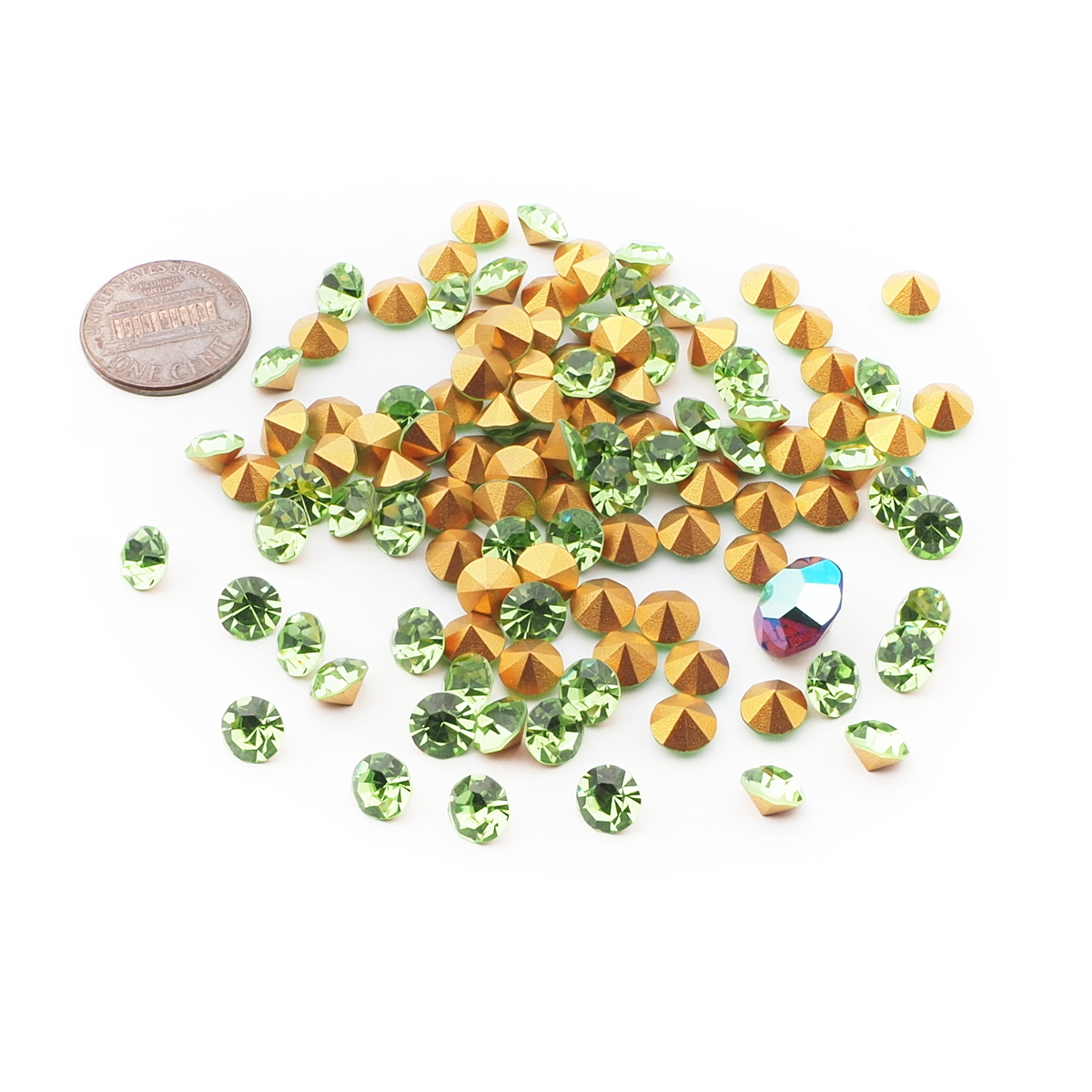 Lot (110) Czech vintage foiled citrine yellow glass rhinestones 7mm