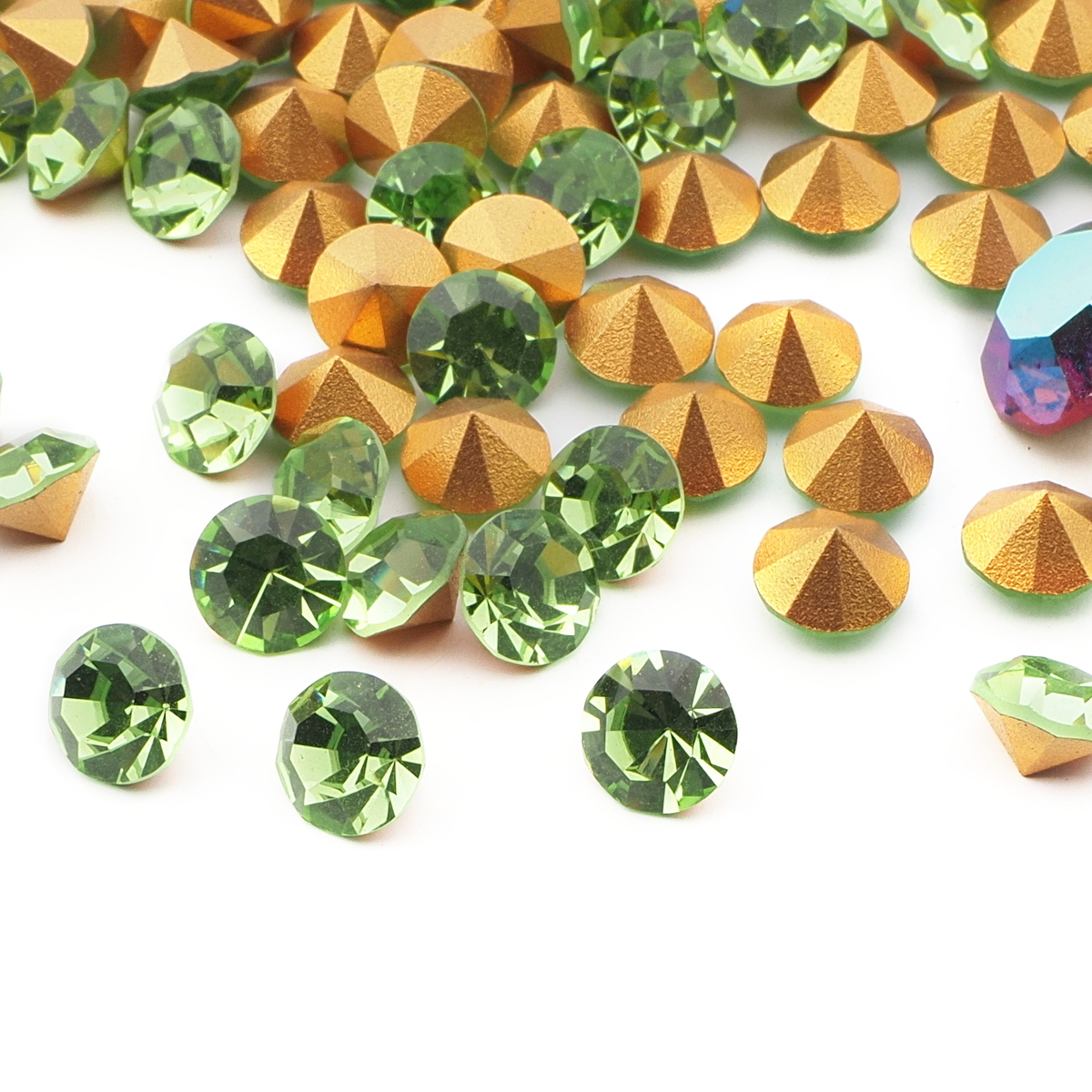 Lot (110) Czech vintage foiled citrine yellow glass rhinestones 7mm